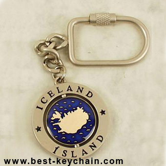 spinning map of iceland map keychain