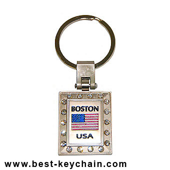 souvenir boston usa flag metal crystal keychain