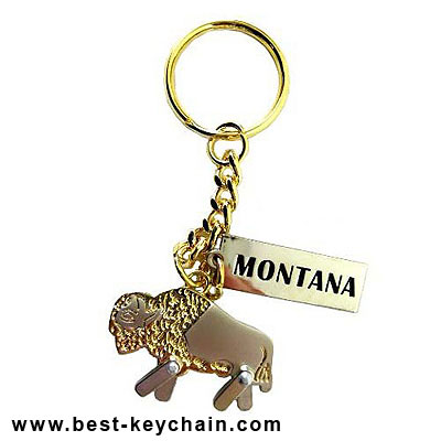 souvenir montana buffalo dangle metal keychain