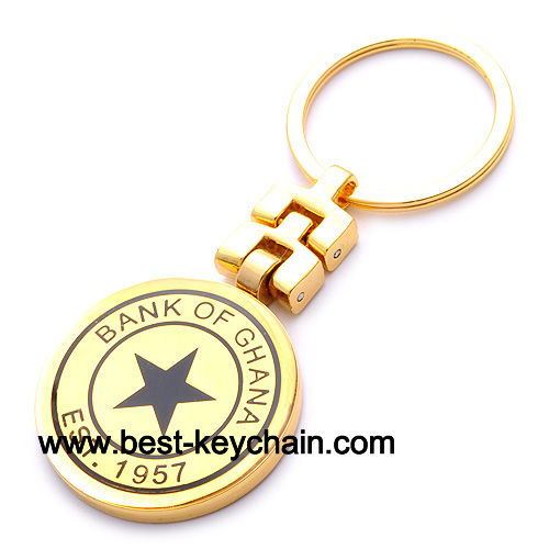 metal round shape gold plated ghana key chain