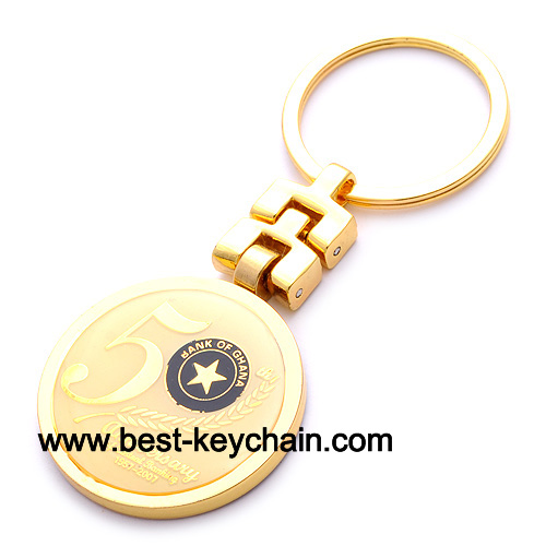 metal round shape gold plated ghana key chain