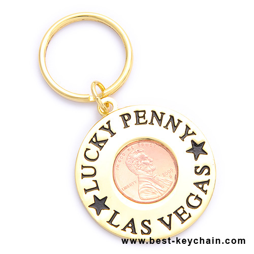 souvenir gold luck penny las vegas keychain